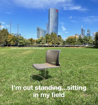 chair in open field to promote a podcast