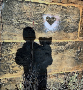 shadow of Macy Jane and me near heart graffiti